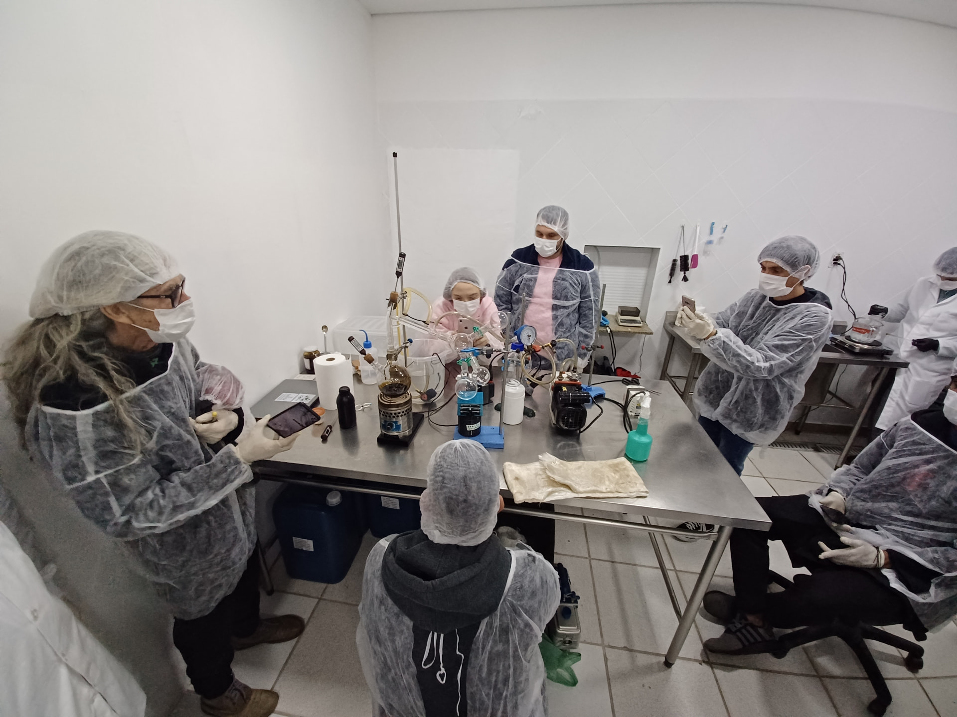 Erlenmeyers com extratos de cannabis em laboratório
